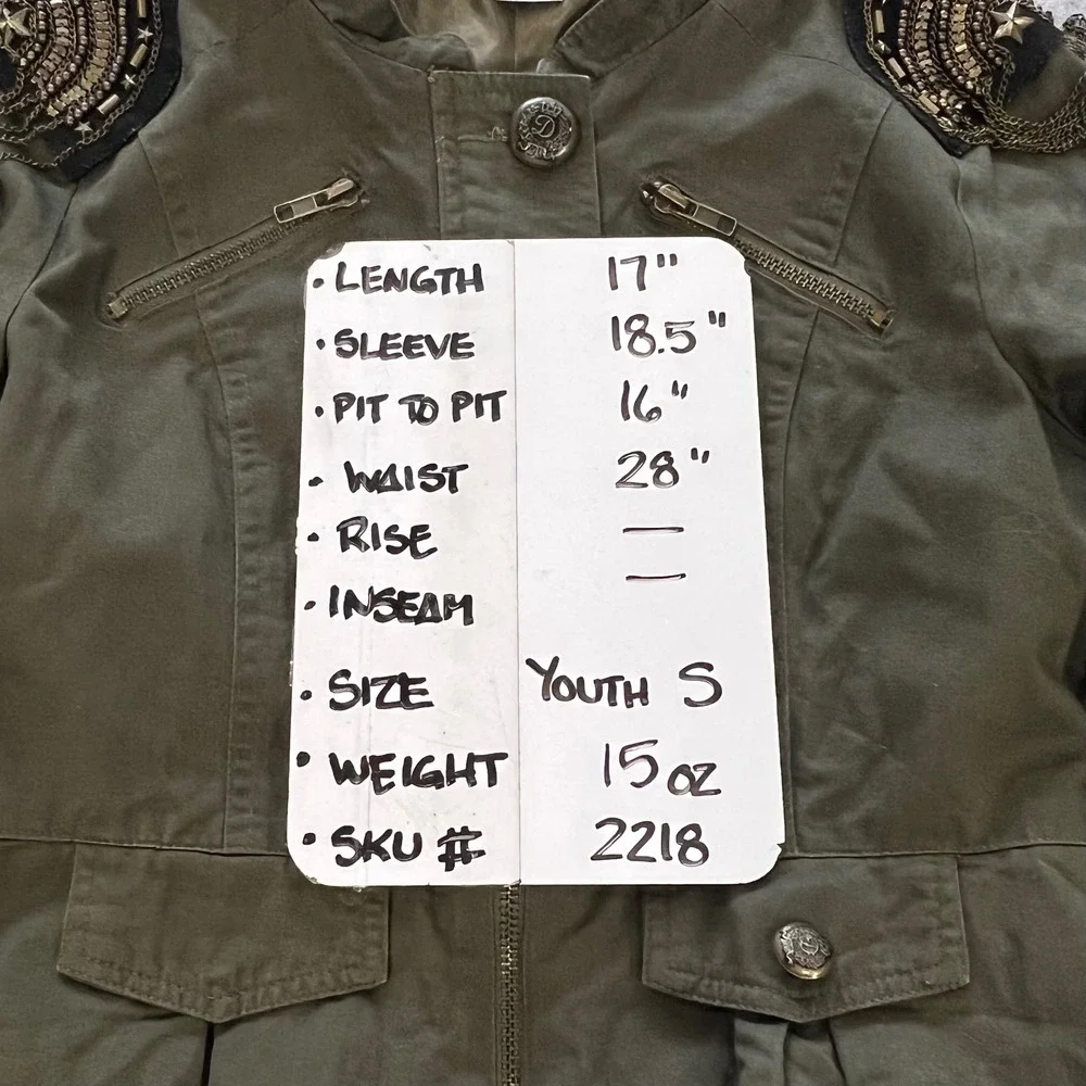 Swoon Kids Olive Green Military Jacket Beaded Epaulettes‎ Youth Small